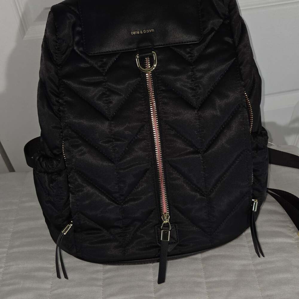 Belle & Bloom Runaway Royalty Quilted Nylon Backpack in Black